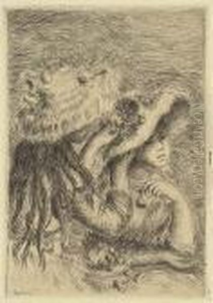 Two Etchings.
Sur La Plage, A Berneval Oil Painting by Pierre Auguste Renoir