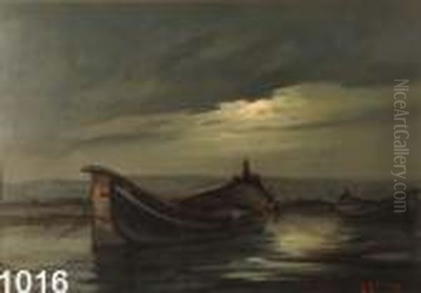 Barche Al Porto. Oil Painting by Renuccio Renucci