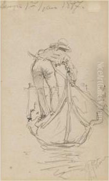 Two Sketches Of Gondoliers Oil Painting by Repin Iliya