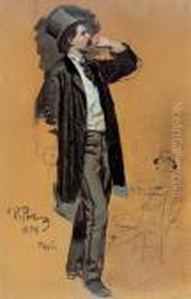 Gentleman Standing And Jean-leon Gerome Oil Painting by Repin Iliya