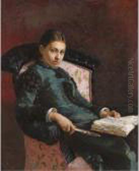 Portrait Of The Artist's Wife, Vera Repin Oil Painting by Repin Iliya