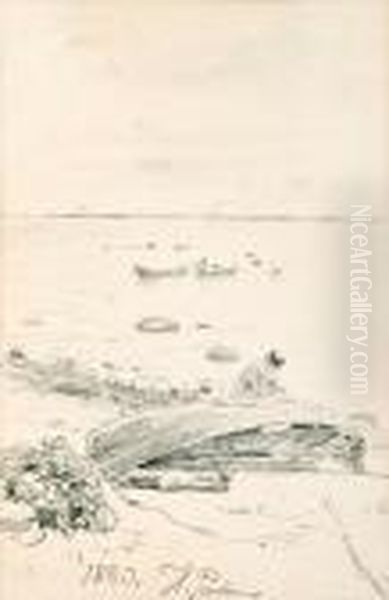 Man Repairing A Boat Oil Painting by Repin Iliya