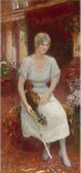 Portrait Of The Violinist Cecile Hansen Oil Painting by Repin Iliya