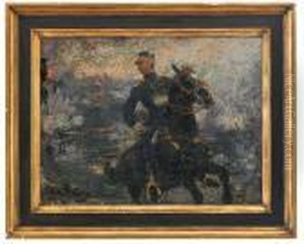 A Mounted Officer Oil Painting by Repin Iliya