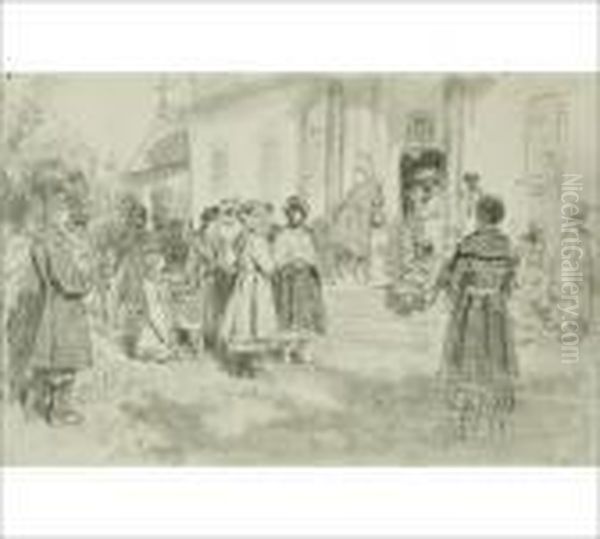 Gathering At The Church Oil Painting by Repin Iliya