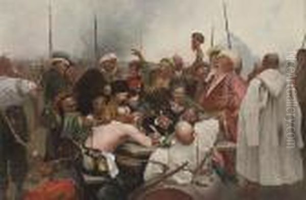Zaporozhtsy Writing To The Turkish Sultan Oil Painting by Repin Iliya