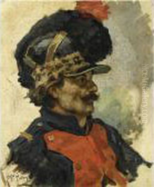 Portrait Of A French Dragoon Oil Painting by Repin Iliya