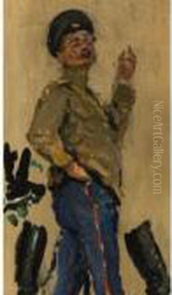 Officer For Le Duel Oil Painting by Repin Iliya