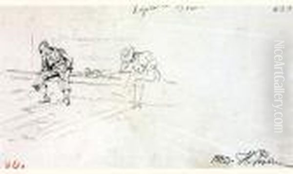 Cordoba Embankment, A Sketch Of Two Homeless Men Dozing Oil Painting by Repin Iliya