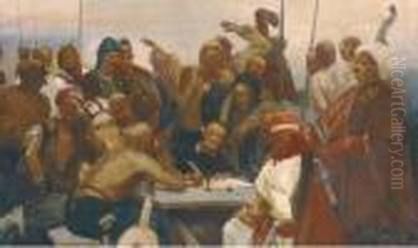 Cossacks Writing A Letter To The Turkish Sultan Oil Painting by Repin Iliya