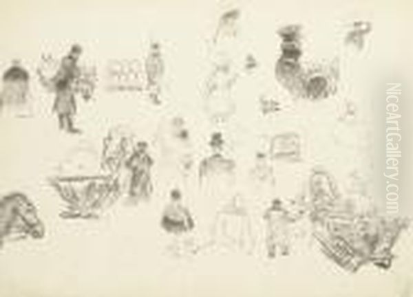 Studies Of Figures On The Nevskii Prospect In St. Petersburg Oil Painting by Repin Iliya