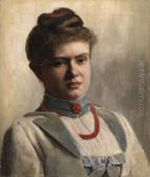 Portrait Of A Woman In Coral Jewellery Oil Painting by Repin Iliya