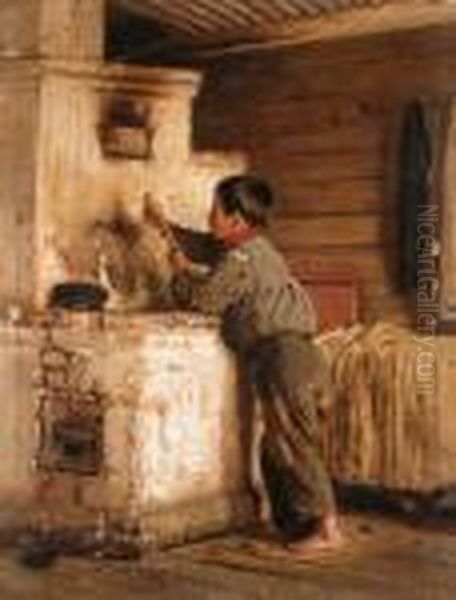 A Boy Playing The Balalaika Oil Painting by Repin Iliya