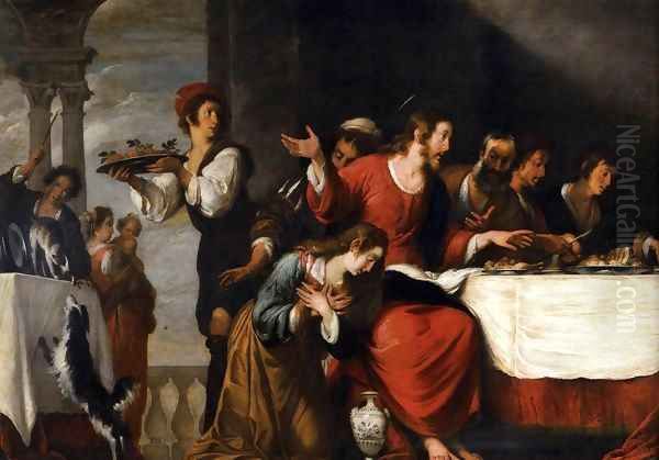 Banquet at the House of Simon (detail) Oil Painting by Bernardo Strozzi