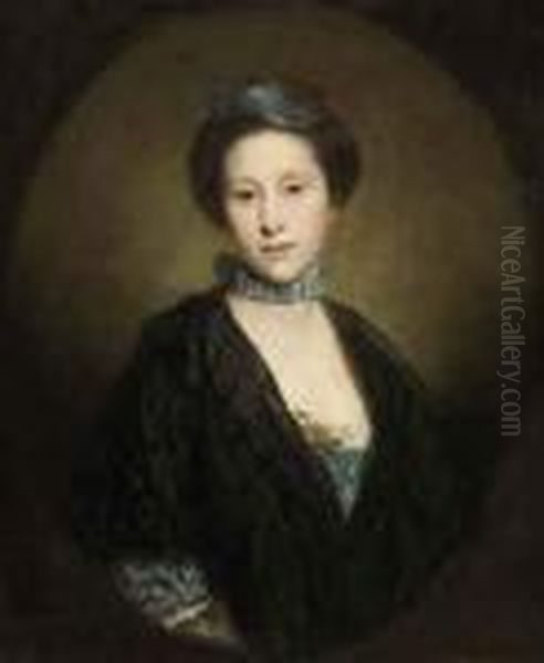 Portrait Of The Hon. Elizabeth 
Louisa St. John, Lady Bagot,half-length, In A Blue Dress With Lace Trim 
And A Black Wrap, In Afeigned Oval Oil Painting by Sir Joshua Reynolds