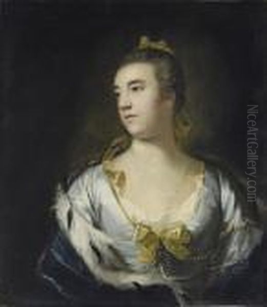 Portrait Of A Lady, 
Traditionally Identified As Anna Maria Draycott, Later Countess Of 
Pomfret , Half-length, In A Pale Blue Dress And An Ermine-lined Wrap Oil Painting by Sir Joshua Reynolds