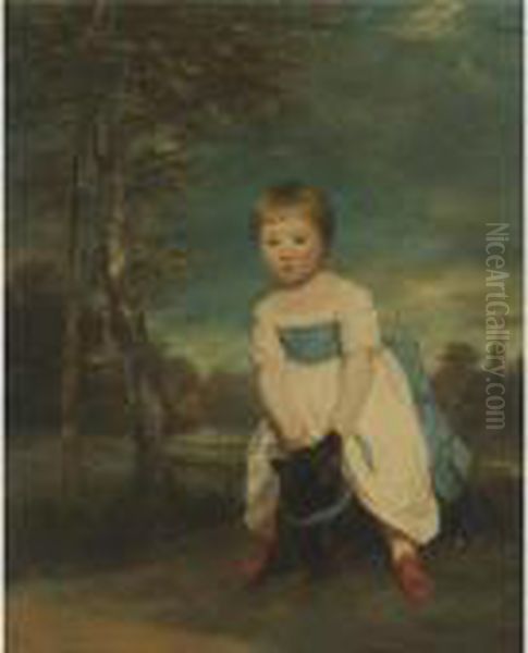 Portrait Of Master William 
Cavendish (1783-1812), Full-length, Standing Astride A Black Dog, In A 
Landscape Oil Painting by Sir Joshua Reynolds