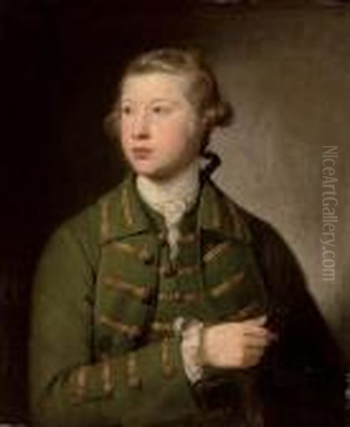 Portrait Of A Young Man, 
Previously Identified As Edward Gibbon, Half-length, In A Green Coat 
With Gold Frogging And Buttons Oil Painting by Sir Joshua Reynolds