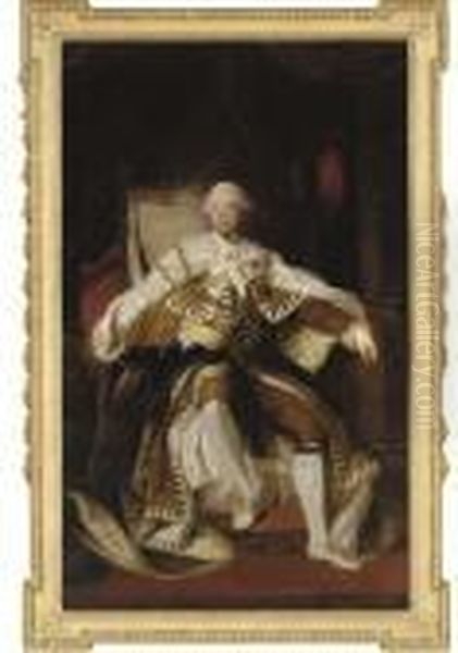 Portrait Of King George Iii, 
Full-length, Seated In The Coronationchair, In Robes Of State, Holding A
 Sceptre In His Right Hand Oil Painting by Sir Joshua Reynolds