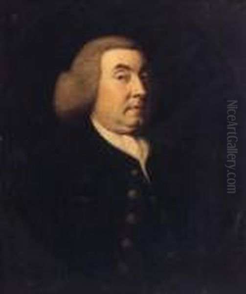 Portrait Of A Gentleman, 
Quarter-length, In A Blue Jacket And Waistcoat And White Stock, Feigned 
Oval Oil Painting by Sir Joshua Reynolds