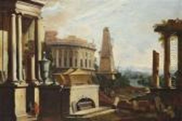 A Capriccio Of Ruins Oil Painting by Marco Ricci