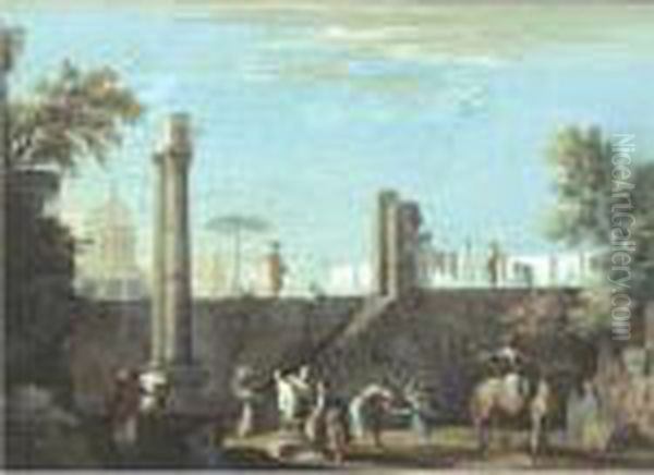 Figures Among Ruins Oil Painting by Marco Ricci