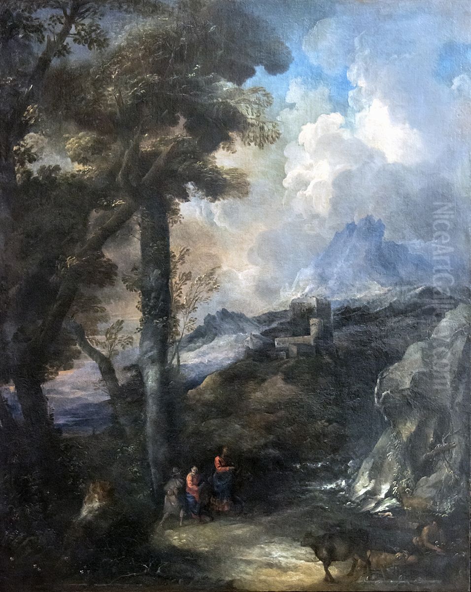 Landscape With Travelers Oil Painting by Marco Ricci