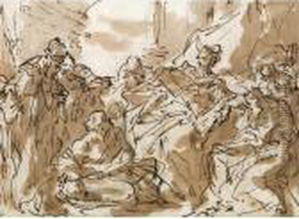 Queen Thomyris, Having Defeated 
King Cyrus, Orders That His Head Be Thrown In A Vessel Full Of Human 
Blood Oil Painting by Sebastiano Ricci