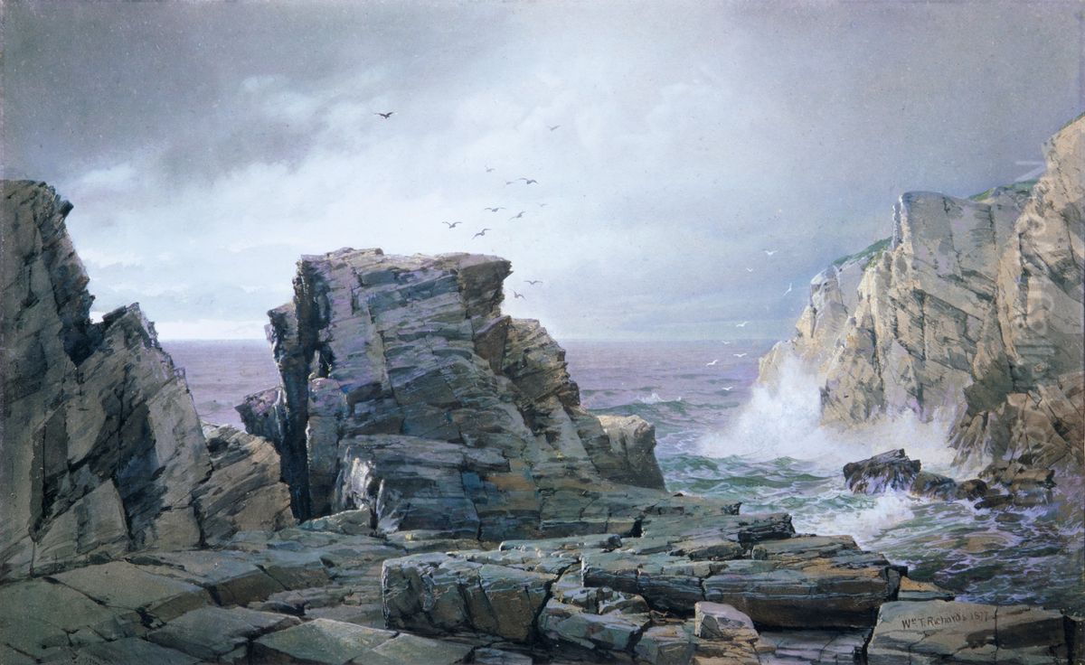 A Rocky Coast Oil Painting by William Trost Richards