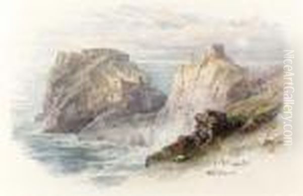 Along The Coast; Sailboats By 
The Coast; Rocky Shore; And Ruins On The Coast: A Group Of Four Works Oil Painting by William Trost Richards