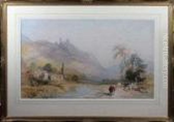 A View On The Rhine With A Watermill And Hilltop Castle Oil Painting by Thomas Miles Richardson