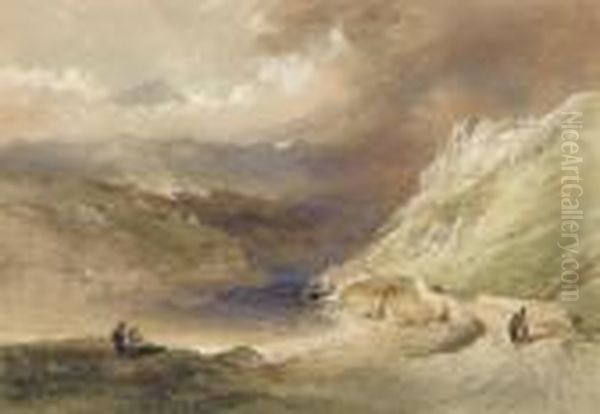 Figures On The Shore Of A Loch Oil Painting by Thomas Miles Richardson