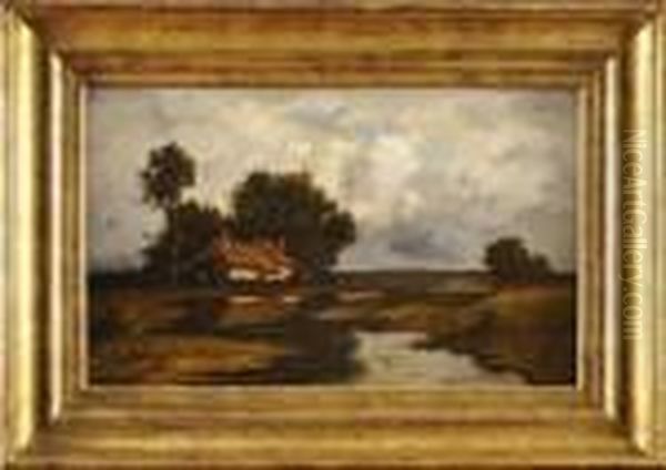 Chaumiere Pres De L'etang Oil Painting by Leon Richet