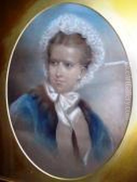 Portrait Of A Young Lady 
 Wearing A Lace Bonnet And Fur Trimmed Coat, Head And Shoulders Oil Painting by George Richmond