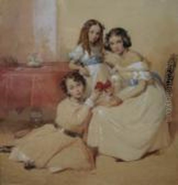 Stevenson Arthur Blackwood, Half Sister Lucy Pauline Wright And Sister Cece Blackwood Oil Painting by George Richmond