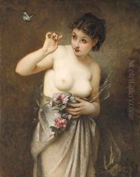 Jeune fille au papillon Oil Painting by Guillaume Seignac