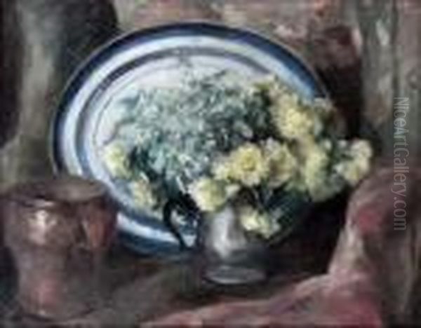 Still Life With Blue And White Oval Plate Oil Painting by David the Elder Richter