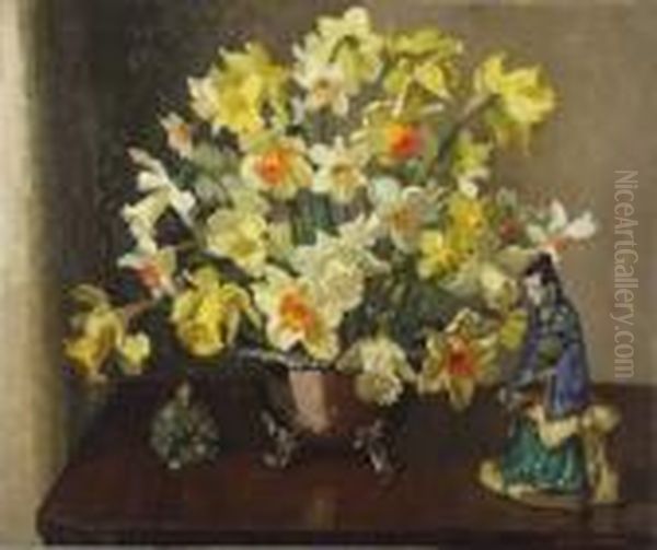 Fanfareof Trumpets-vase Of Daffodils Oil Painting by David the Elder Richter