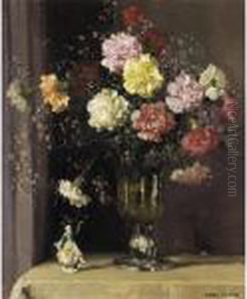 Still Life With Flowers And Figurine Oil Painting by David the Elder Richter