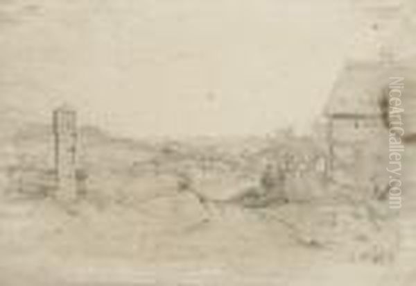 Landschaft Mit Gehoft/ Gruppe Unter Baumen Oil Painting by Adrian Ludwig Richter