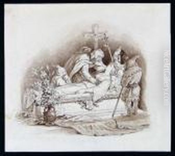 Ein Konigssohn Verliebt Sich In Das Von Zwergen Betrauerte Schneewittchen. Oil Painting by Adrian Ludwig Richter