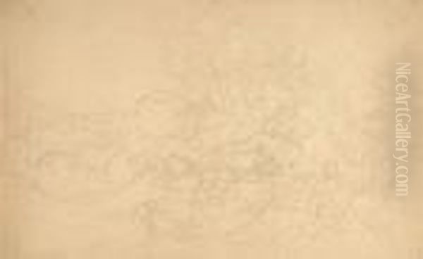 Landschaft Mit Hirten Und Kuhen. Oil Painting by Adrian Ludwig Richter