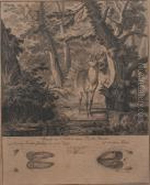 Rehbock Mit Fahre Oil Painting by Johann Elias Ridinger or Riedinger
