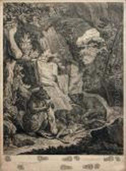 Eine Barenfamilie. Die Fahrte 
Eines Baren In Der Flucht. Voyes D'un Ours Fugant. Die Spur Eines Baren 
Im Gang. Voyes D'un Ours Allant Oil Painting by Johann Elias Ridinger or Riedinger