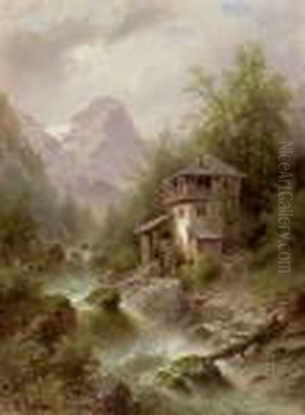 Wildbach Mit Muhle Oil Painting by Albert Rieger