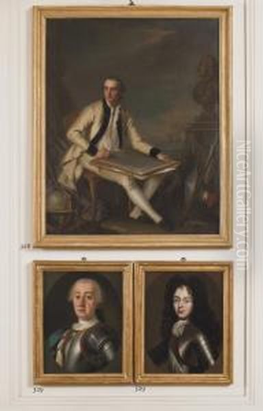 Portrait Of Louis De France, Duc
 De Bourgogne (1682-1712), Bust-length, In Armour With The Cordon Bleu, 
In A Sculpted Cartouche Oil Painting by Hyacinthe Rigaud