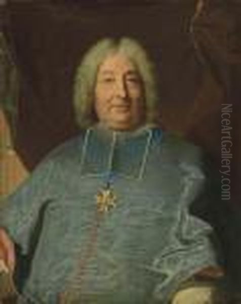 Portrait Of A Man, Half-length, 
In A Blue Coat With The Order Ofsaint Esprit, Seated Before A Draped 
Curtain Oil Painting by Hyacinthe Rigaud
