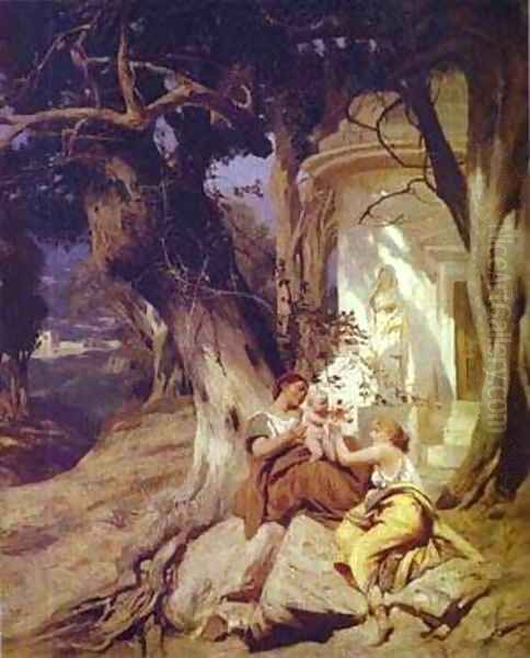 By A Temple (Idyll) 1881 Oil Painting by Henryk Hector Siemiradzki