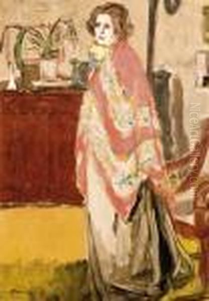 Szalonban Oil Painting by Jozsef Rippl-Ronai