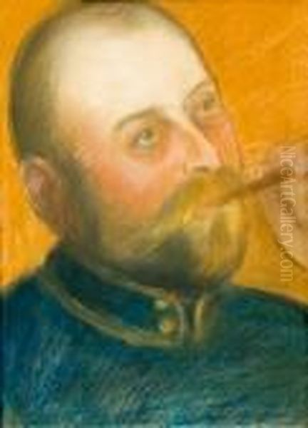 Portrait D'homme Au Cigare (probablement Le Frere De L'artiste) Oil Painting by Jozsef Rippl-Ronai